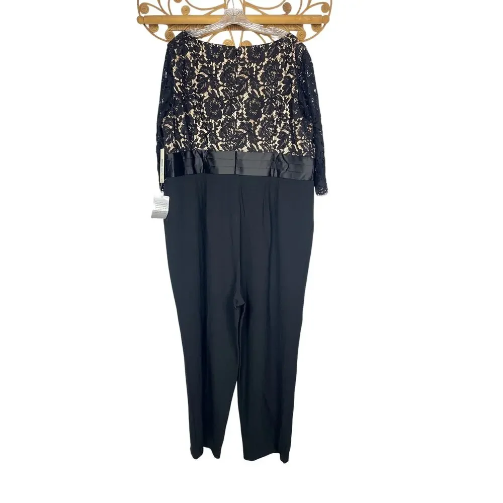 NEW Eliza J Black Beige Women's Size 20W Plus Lace Bodice Jumpsuit - Picture 7 of 8
